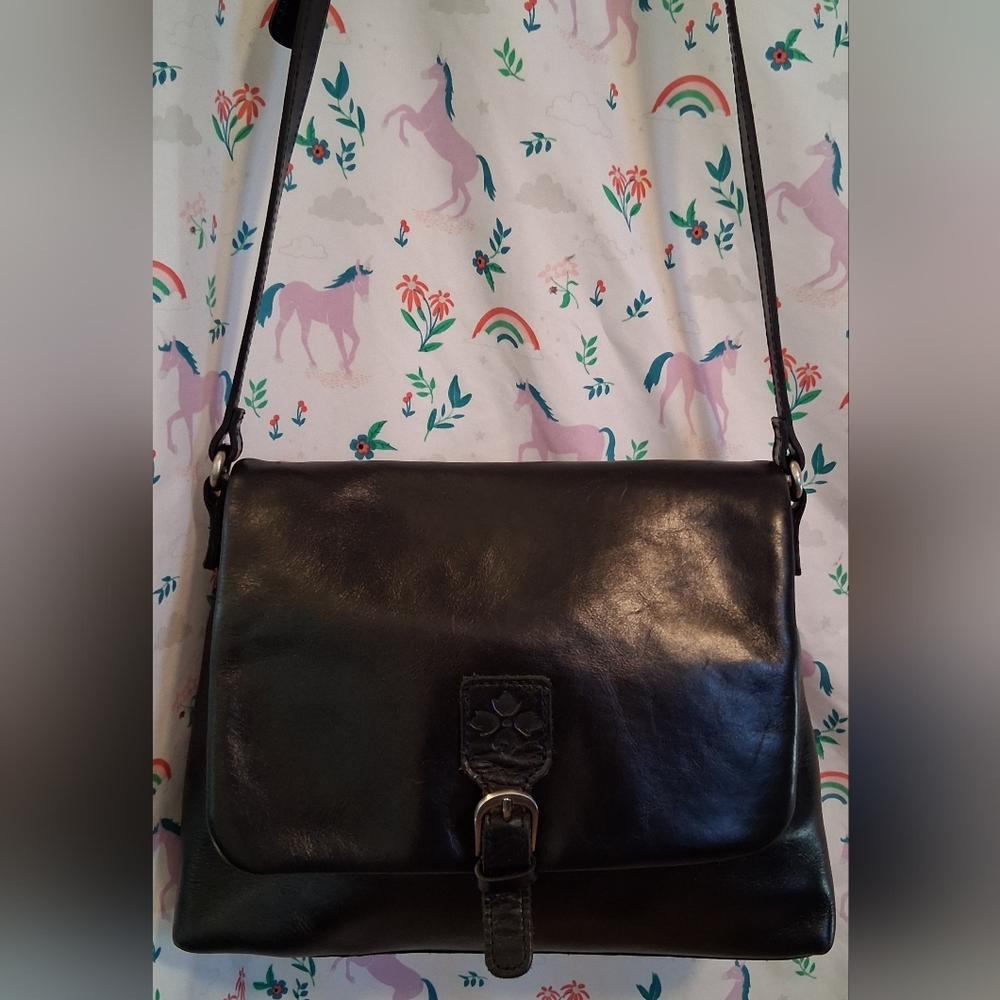 Patricia Nash Black Leather Crossbody Satchel